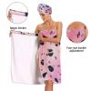 Bulletgxll Leopard Print Women's Shower Wrap Towel Set of 3 Adjustable Spa Body Wrap Super Absorbent Bathrobe with Hair Towel & Headband view 4