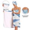 Bulletgxll Watercolor Butterflies Women's Shower Wrap Towel Set of 3 Adjustable Spa Body Wrap Super Absorbent Bathrobe with Hair Towel & Headband view 4