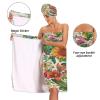 Bulletgxll Flower and Plants Women's Shower Wrap Towel Set of 3 Adjustable Spa Body Wrap Super Absorbent Bathrobe with Hair Towel & Headband view 4