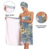 Bulletgxll Watercolor Wildflowers Women's Shower Wrap Towel Set of 3 Adjustable Spa Body Wrap Super Absorbent Bathrobe with Hair Towel & Headband view 4