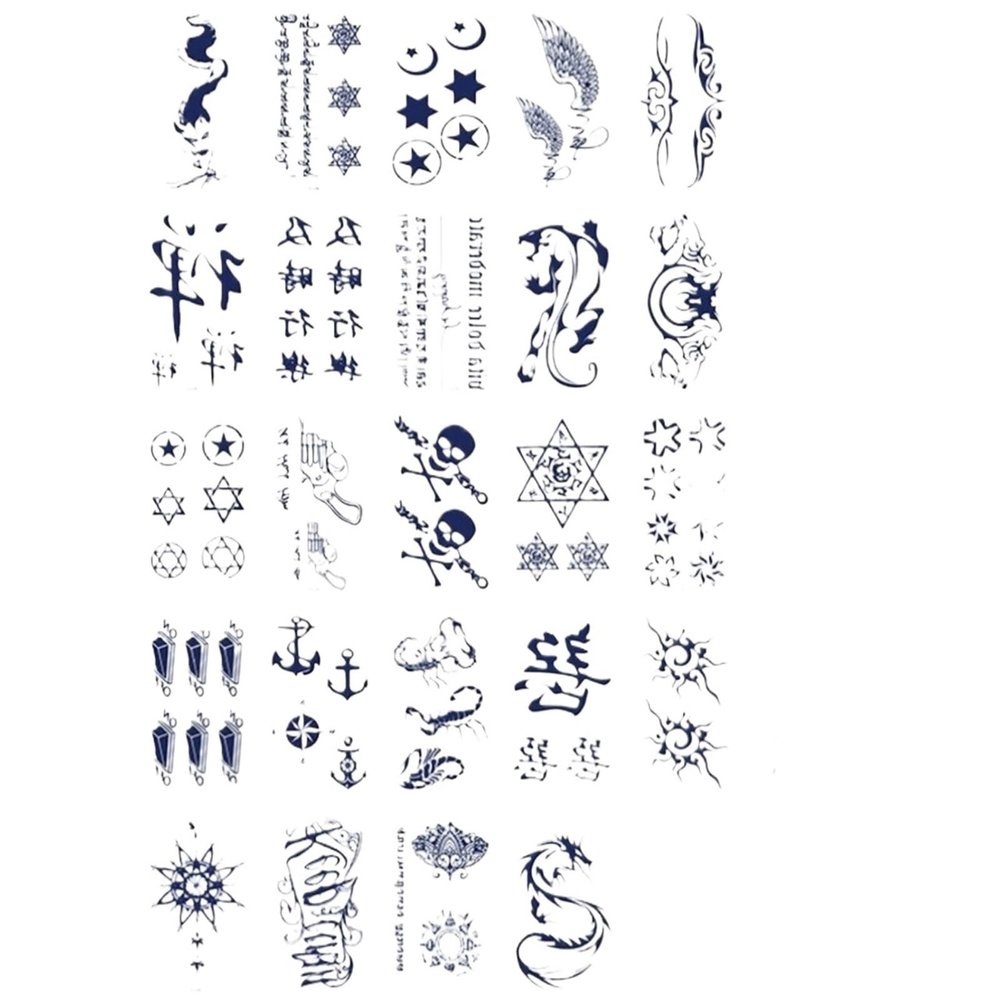 30pcs Fake Waterproof Tattoos For Women Men Adult Skull Ring Wings Chinese Letters Tattoos