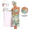 Bulletgxll Watercolor Flowers Women's Shower Wrap Towel Set of 3 Adjustable Spa Body Wrap Super Absorbent Bathrobe with Hair Towel & Headband view 4