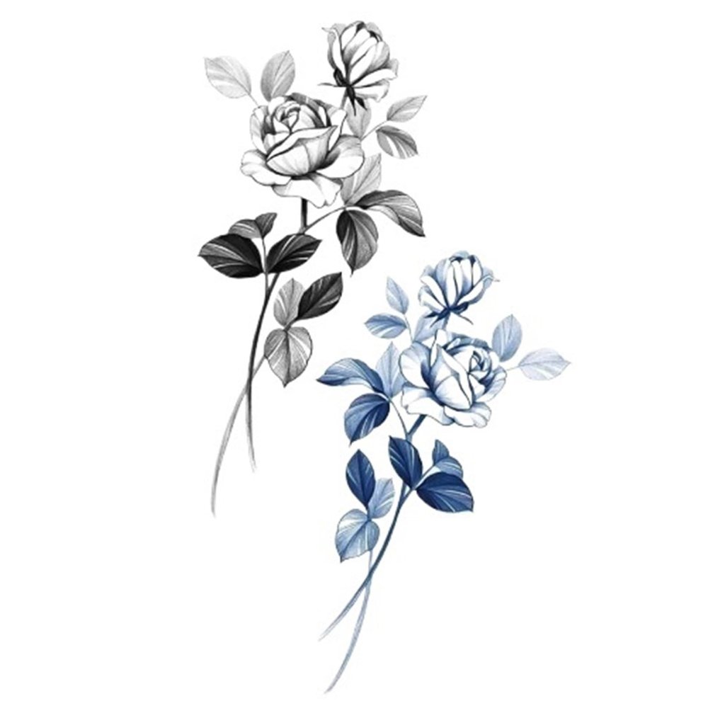 2pcs Temporary Tattoo Sticker Waterproof Black Rose Flower Pattern Arm Body Art Big Fake Tattoo Sticker(006)