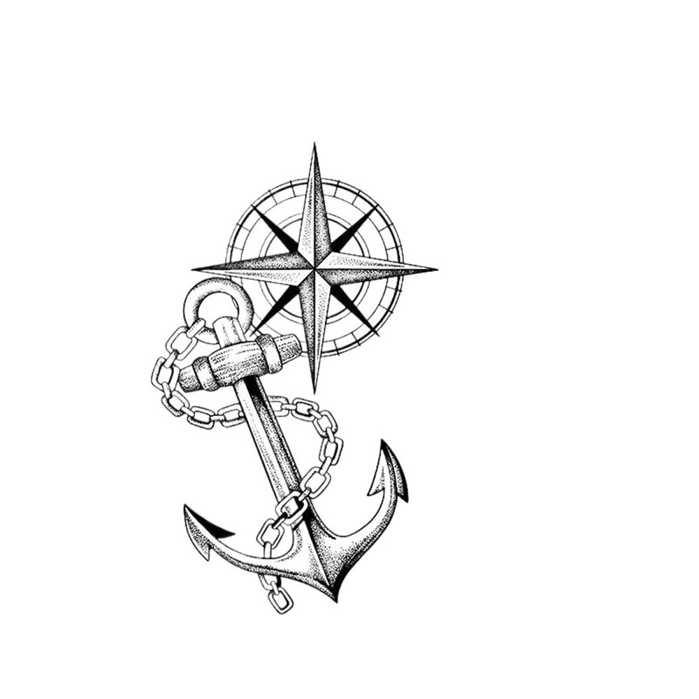 2pcs Temporary Waterproof Geometric Pattern Tattoo With 3 Boat Anchor Pointers, For Arm And Neck