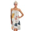 Bulletgxll Cartoon Cats Women's Shower Wrap Towel Set of 3 Adjustable Spa Body Wrap Super Absorbent Bathrobe with Hair Towel & Headband view 1