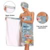 Bulletgxll Watercolor Floral Women's Shower Wrap Towel Set of 3 Adjustable Spa Body Wrap Super Absorbent Bathrobe with Hair Towel & Headband view 4
