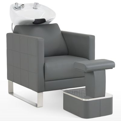 BarberPub Backwash Shampoo Ceramic Bowl and Chair Set for Salon for Hair Stylist, Adjustable Hair Wash Bowl Unit Station for Spa Beauty Salon Barbershop 9093 (Grey)