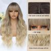 MINSEEYOO Ombre Blonde Wig with Bangs for Women Long Ombre Blonde Wavy Wigs 26 Inch Blonde Wigs Natural Looking Heat Resistant Synthetic Wig for Daily Party Use view 4