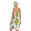 Bulletgxll Cactus Pattern Women's Shower Wrap Towel Set of 3 Adjustable Spa Body Wrap Super Absorbent Bathrobe with Hair Towel & Headband view 2