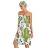 Bulletgxll Cactus Pattern Women's Shower Wrap Towel Set of 3 Adjustable Spa Body Wrap Super Absorbent Bathrobe with Hair Towel & Headband view 3