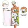 Bulletgxll Cactus Pattern Women's Shower Wrap Towel Set of 3 Adjustable Spa Body Wrap Super Absorbent Bathrobe with Hair Towel & Headband view 4