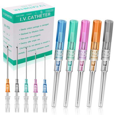 Catheter Piercing Needles Mixed 50Pcs Mixed Sizes 14/16/18/20/22 Gauge Piercing Needles Professional Hollow IV Catheter Needles for Ear Nose Lip Tongue Belly
