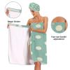 Bulletgxll White Polka Dots Women's Shower Wrap Towel Set of 3 Adjustable Spa Body Wrap Super Absorbent Bathrobe with Hair Towel & Headband view 4