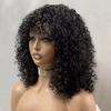 oulaer Curly Bob Wig with Bangs Human Hair Wig Natural Color Short Bob Brazilian Hair 13x4 HD Transparent Lace Front Wigs Pre Plucked Cut Bob Bangs Remy Human Hair Wig 150% Density 12inch view 4