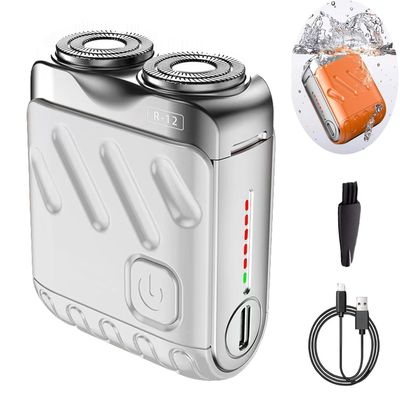 R-12 Luggage Electric Shaver,2025 New Men's Portable Mini Electric Shaver-Fully Waterproof Fast Charging Long Battery Life Double-Ring Magnetic Cutter for Home Travel (White)