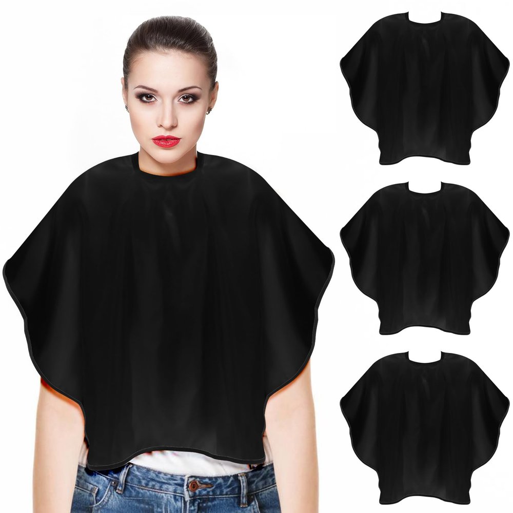 AOZUO 3pcs Makeup Capes, Makeup Apron for Clients Hair Cutting Shampoo Capes Shorty Barber Smock Hair Dye Capes with Adjustable Closure for Hair Beauty Salon Makeup Artist Accessories(Black)