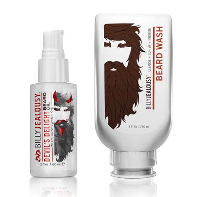 Billy Jealousy Beard Care Bundle: Hydrating Beard Wash with Aloe & Green Tea Extract + Devil's Delight Beard Oil for Men, Softens & Conditions Beard, Prevents Itching & Flakes, Weightless Moisture
