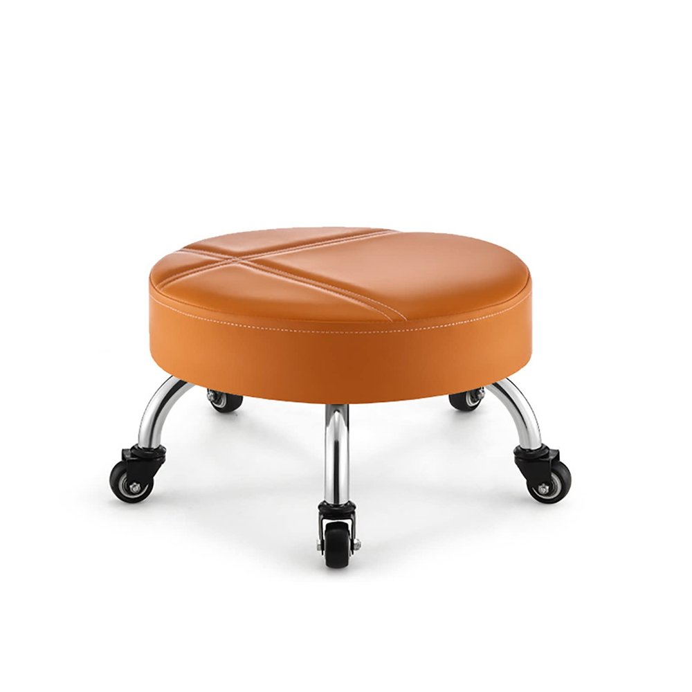 Round Rolling Stool Beauty Stools Chair Low Rolling Stool with Wheels, Roller Seat Short Stool with Universal Swivel Caster Wheels Leather Little Low Small Stools on Wheels for Home Garage, (I )