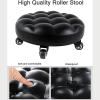 Round Rolling Stool Beauty Stools Chair Low Height Rolling Stool with 360Swivel Caster, PU Leather Rolling Stool Heavy-Duty and Sturdy, Movable Mini Stool for Home Office Garage Shop Fitnes (Brown O view 4
