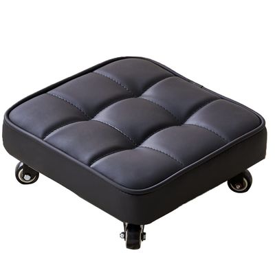 Low Rolling Stool with Wheels,Pedicure Stool, Square Roller Seat Short Rolling Foot Stools with Universal Swivel Caster Wheels Leather Little Small Stools on Wheels grey1 (Gray Small) (Black Small)