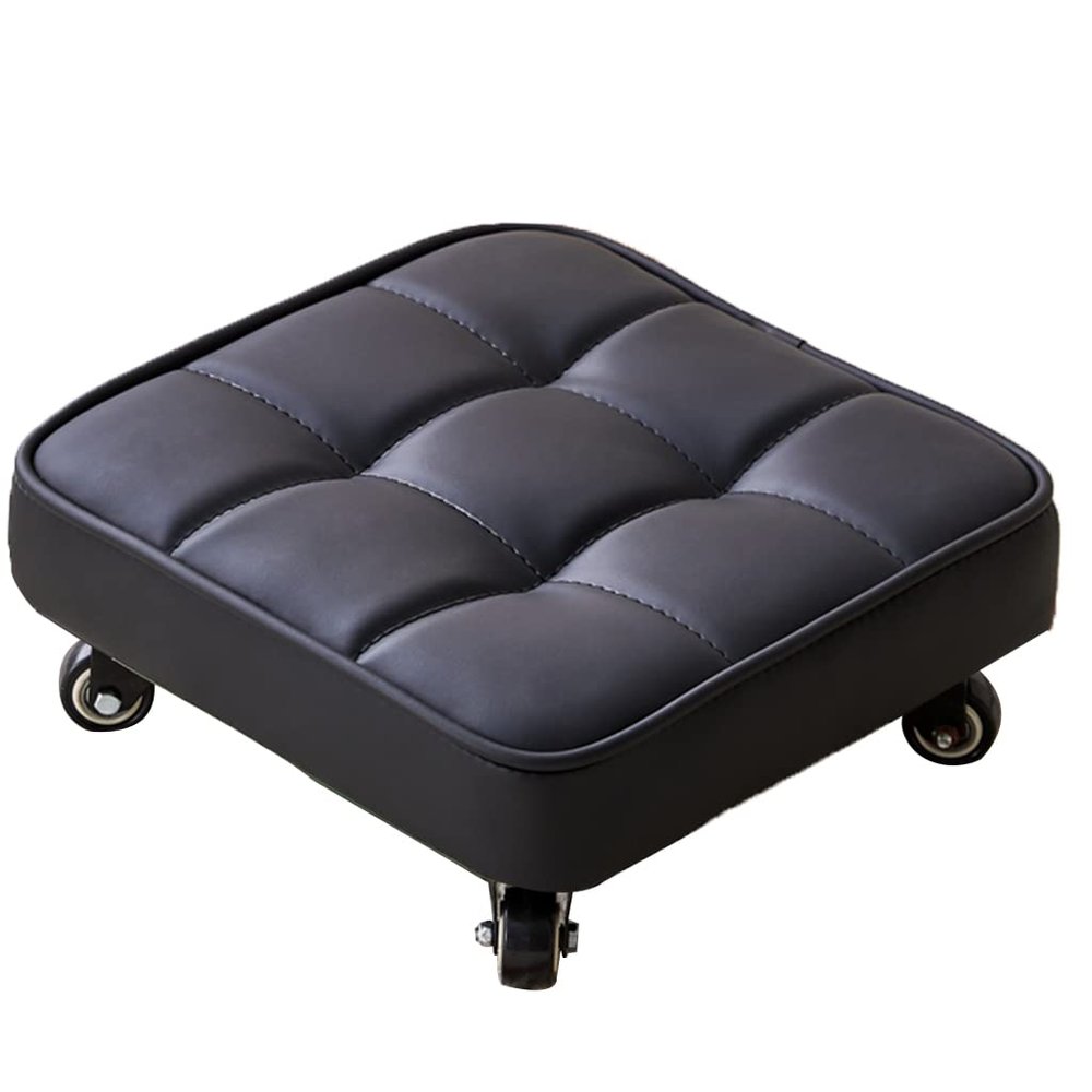 Low Rolling Stool with Wheels,Pedicure Stool, Square Roller Seat Short Rolling Foot Stools with Universal Swivel Caster Wheels Leather Little Small Stools on Wheels grey1 (Gray Small) (Black Small)