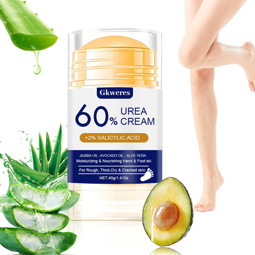 Gkweres 60% Urea Plus 2% Salicylic, Acid Foot Cream, Heel Balm Stick Aloe Vera, Urea Foot Cream, Nourish Foot Care, Heel Stick for Cracked Feet Hands, Knees, Hydrates & Exfoliates
