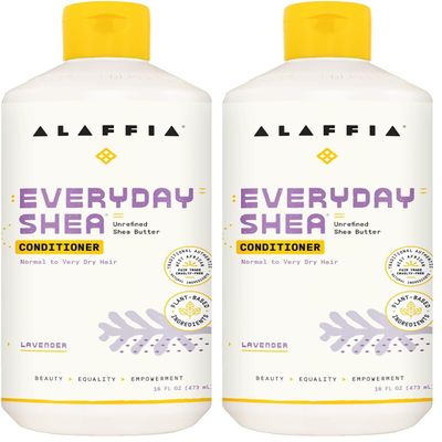 Alaffia EveryDay Shea Conditioner - Normal to Very Dry Hair, Moisturizing Support to Balance pH for Protected, Luxurious Locks with Shea Leaf and Butter, Fair Trade, Lavender, 16 Fl Oz (Pack of 2)