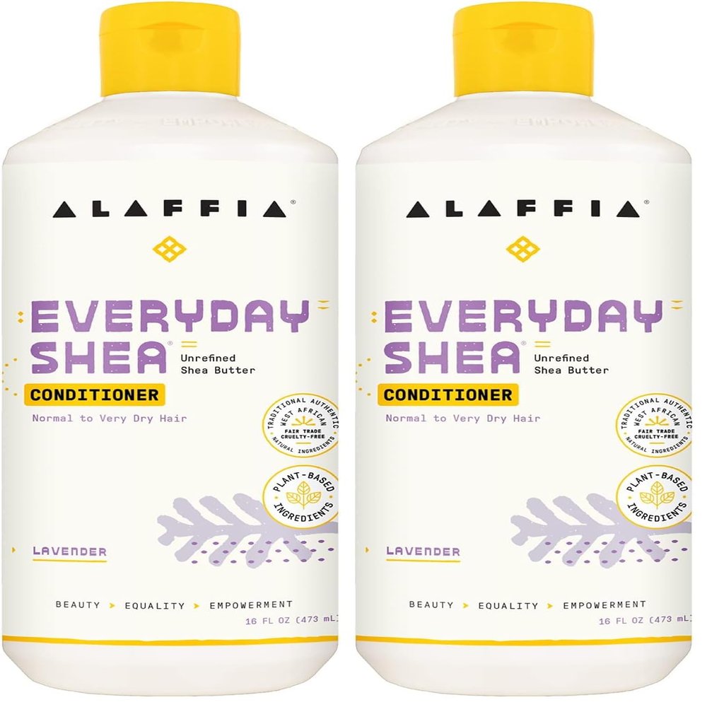 Alaffia EveryDay Shea Conditioner - Normal to Very Dry Hair, Moisturizing Support to Balance pH for Protected, Luxurious Locks with Shea Leaf and Butter, Fair Trade, Lavender, 16 Fl Oz (Pack of 2)