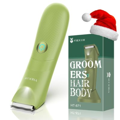 VIKICON Ball Trimmer for Men, Waterproof Groin & Pubic Hair Trimmer for Men w/Light & Ceramic Blade, Manscape Body Groomer Kit, Electric Razor Shavers - No Nicks, Gifts for Him