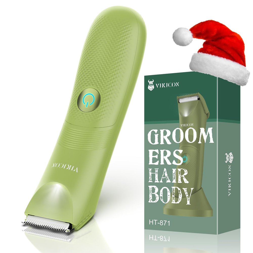 VIKICON Ball Trimmer for Men, Waterproof Groin & Pubic Hair Trimmer for Men w/Light & Ceramic Blade, Manscape Body Groomer Kit, Electric Razor Shavers - No Nicks, Gifts for Him