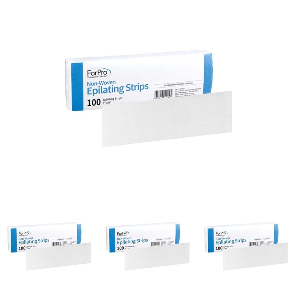 ForPro Professional Collection Non-Woven Epilating Strips, White, Tear-Resistant, Pre-Cut Strips for Hair Removal, 3 W x 9 L, 100-Count (Pack of 4)