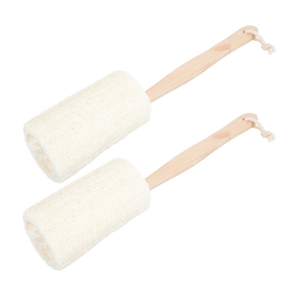Gogogmee 2pcs Loofah Bath Brush Plant Exfoliating Scrubber Tool for Skin Cleaning Shower Long Handle Bathing Brush for Back Arms and Legs