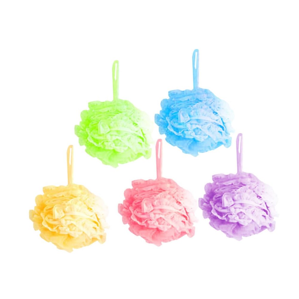 SOESFOUFU 5pcs Soft Lace Bath Mesh Sponge Pouf for Exfoliating Body Wash Thickened Shower Mixed Colors