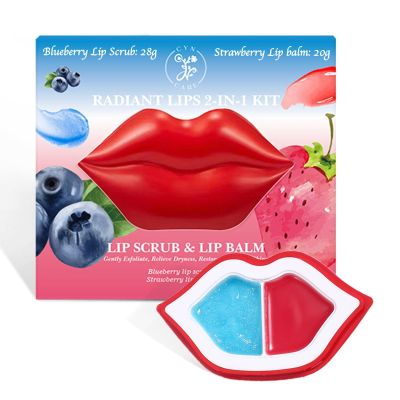 Cyn Care 2 in 1 Lip Care Kit with Blueberry Lip Scrubber Exfoliator 28g and Strawberry moisturizing lips balm 20g  lip lightening for dark lips, Dry, Chapped, Cracked Lips (48g)