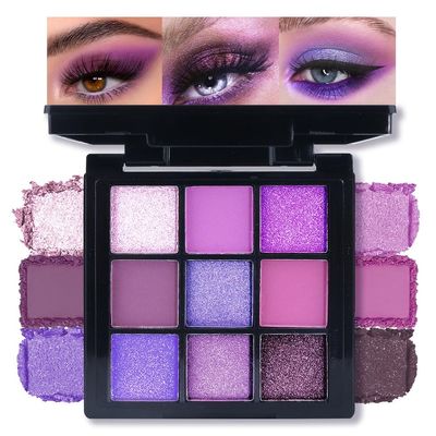 AMY'S DIARY Matte Shimmer Light Deep Purple Eye Shadow Palette Makeup,Eyeshadow Long Lasting Waterproof Cruelty-Free, 9 Blendable Shades in Smooth Finishes with Gorgeous Pearls for Girls (purple)