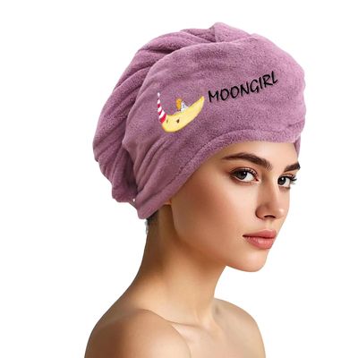 AGKXHDEC 1 Pack Double Layer Microfiber Hair Towel, Hair Turbans for Wet HairPurple with Moon