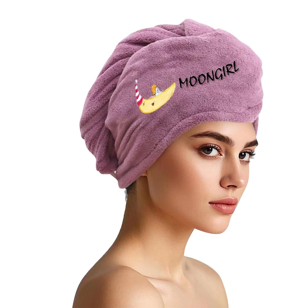 AGKXHDEC 1 Pack Double Layer Microfiber Hair Towel, Hair Turbans for Wet HairPurple with Moon