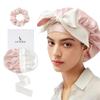 LaCourse Anti-Slip 100% Mulberry Silk Bonnet for Sleeping Women Long Hair, Double-Layered Silk Hair Wrap for Curly Hair, with Satin Tie Bands to Secure the Cap (Pink+Ivory) view 1