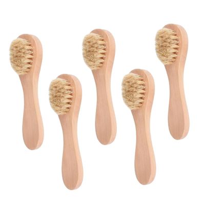 ASAKKURA 5pcs Soft Bristle Facial Cleansing Brush for Deep Exfoliating and Skin Care Manual Face Wash Tool Natural Pig Bristles for Pore Cleaning and Makeup Removal