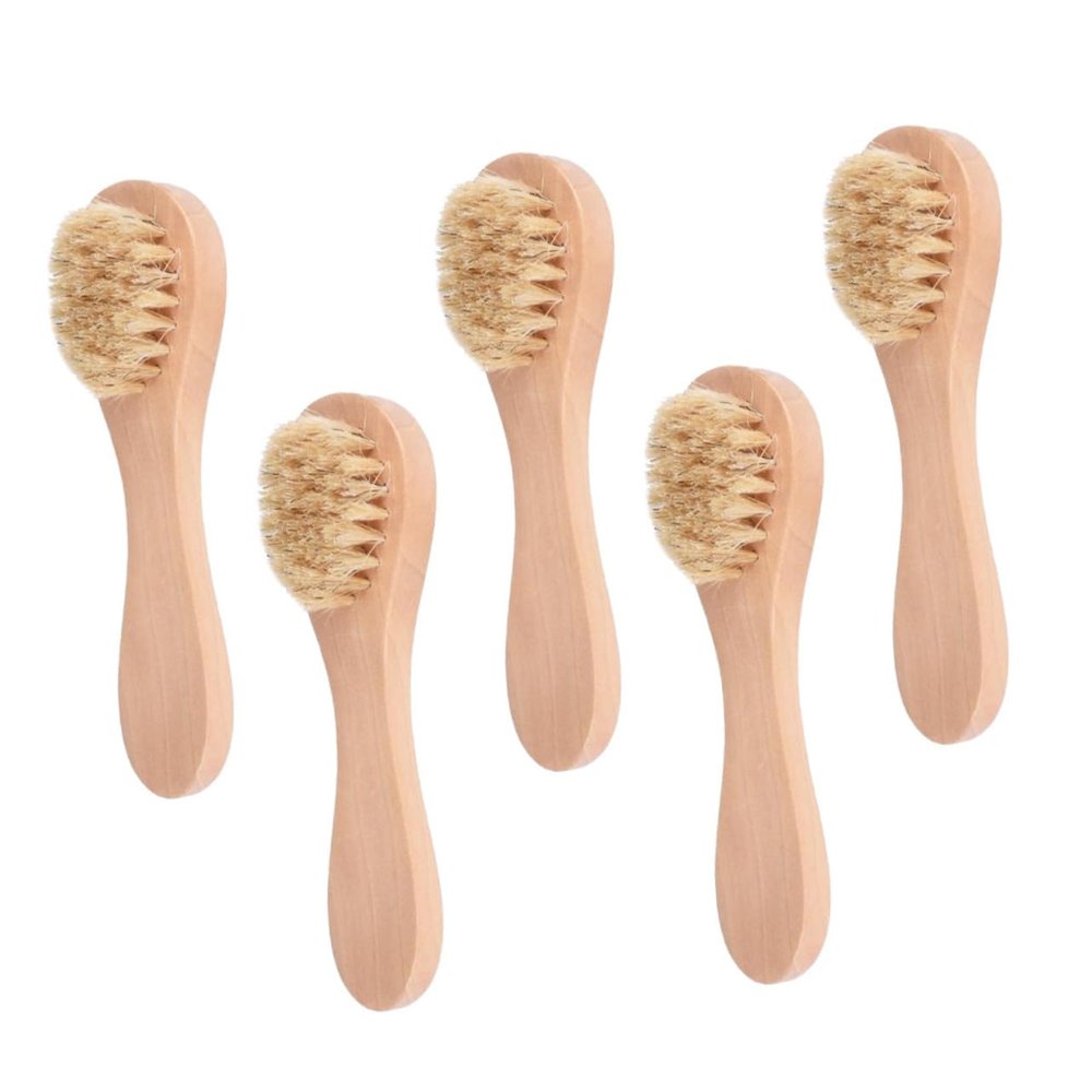 ASAKKURA 5pcs Soft Bristle Facial Cleansing Brush for Deep Exfoliating and Skin Care Manual Face Wash Tool Natural Pig Bristles for Pore Cleaning and Makeup Removal