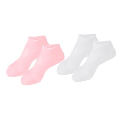 ASAKKURA 2pairs Moisturizing Foot Care Socks for Dry Cracked Feet Softening Treatment with Anti-Slip Design White Pink for Spa Daily Use for All Ages