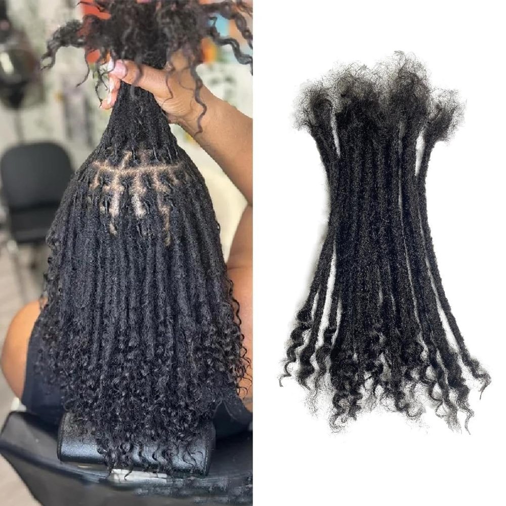 0.4cm Width Dreadlock Extensions 10 Inch 30 Strands 100% Permanent Human Hair Loc Extension with Curly Ends Natural Black Curly Locs Human Hair Can Be Dyed Bleached Curled And Twisted