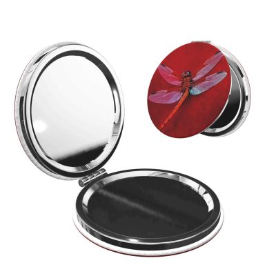 LZQPOEAS Dragonfly on Red Background Makeup Mirror 2-Sided 1X/2X Magnification Compact Mirror Small Pocket Mirror for Purse Folding Portable Handheld Mirror Travel Makeup Mirror for Gift Round Shape