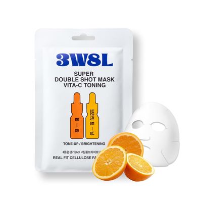 3W8L [Super Double Shot] Face Mask VitaC Toning 0.91 fl oz | Tone up Essence Facial Mask | Dull Skin Care | Daily Facial Mask | Eco-friendly Cellulose Orange Sheet Masks | Korean Skin Care