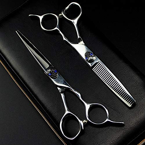 TXGJWRA Professional Hair Cutting Shears, 6inch Professional Japan Steel Blue Skull Cut Hair Scissors Cutting Barber makas Haircut thinning Shears Hairdressing Scissors Set,Set with Bag