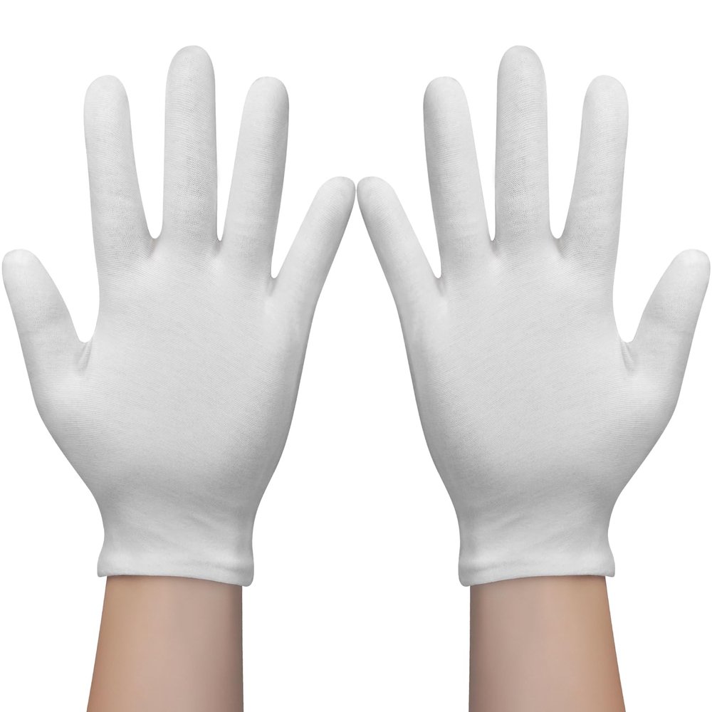 4 Pairs White Gloves, Breathable Cotton Gloves for Dry Hands Sleeping, Reusable White Cotton Gloves for Eczema SPA and Moisturizing Overnight, Washable Work Gloves for Women and Men