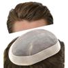 Human Hairpiece Fine Mono Mens Toupee French Lace Front Hair System For Men Poly Skin Around Hand Tied Hair Unit 8"X10" #610 Light Brown with 10%gray hair-120% Medium Light to Medium Density view 1