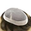 Human Hairpiece Fine Mono Mens Toupee French Lace Front Hair System For Men Poly Skin Around Hand Tied Hair Unit 8"X10" #610 Light Brown with 10%gray hair-120% Medium Light to Medium Density view 4