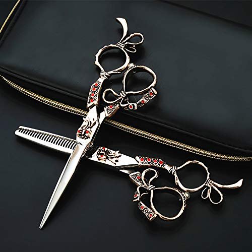 TXGJWRA Professional Hair Cutting Shears, Professional Japan 440c 6 '' Retro Rosette Hair Scissors Cutting Barber Cut Scissor thinning Shears Hairdressing Scissors,Set with Case