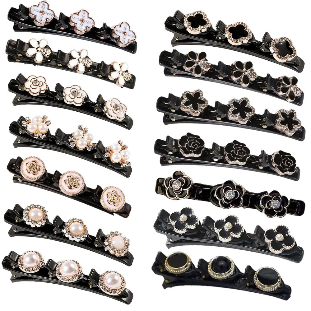 14PCS Sparkling Crystal Stone Braided Hair Clips,Braided Duckbill Clips with 3 Small Clips Double Layer Braided Hair Clips Hairpin Rhinestone Hair Barrette Accessories for Women/Girls (style1)